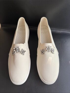Keds x Kate Spade New York off-white Sneakers W/ sparkling Crystal rhinestone